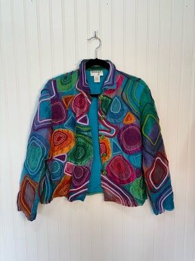Anage VINTAGE Multicolor Patchwork colorful abstract silk Jacket